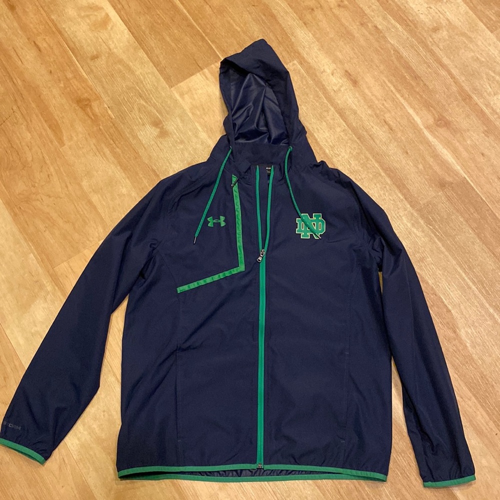 Mens Under Armour Notre Dame blue and green jackets.